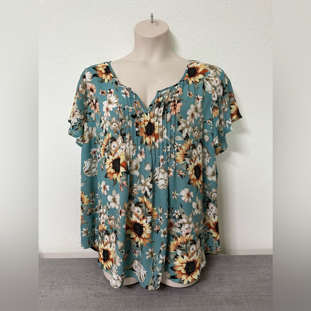 Women’s Plus Torrid Floral Sunflower Teal Top 3X